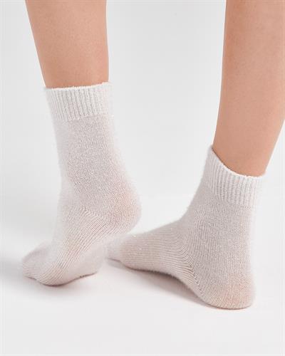 Kadın Tüylü Simli Çorap Beyaz