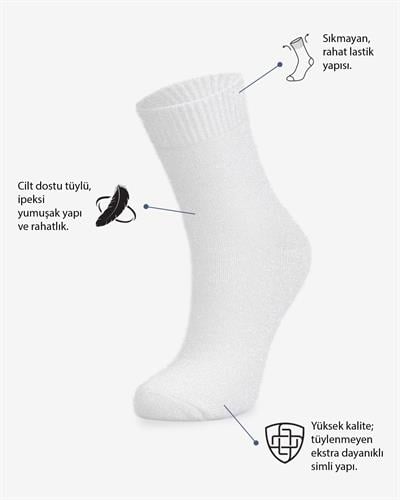 Kadın Tüylü Simli Çorap Beyaz