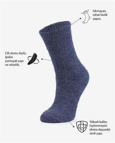 Kadın Tüylü Simli Çorap Lacivert
