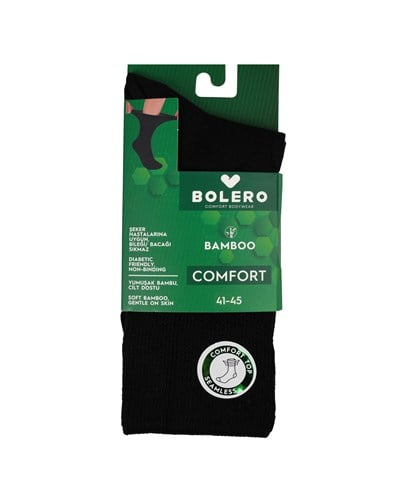 Unisex Bambu Diyabetik Şeker Çorabı Siyah