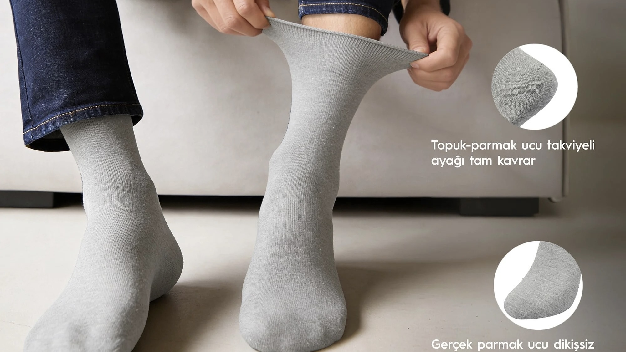 Bambu ve Lastiksiz Tasarımın Gücü: Roll-Top Lastiksiz Erkek Gri Bambu Soket Çorap ile Maksimum Hafiflik ve Sıfır Baskı