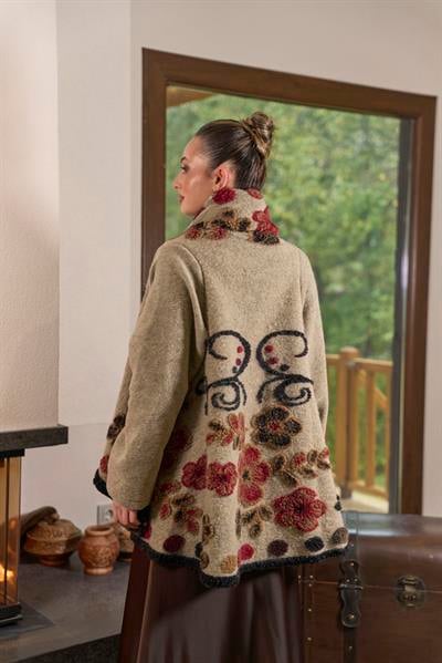 21052 Keçe Ceket-Krem