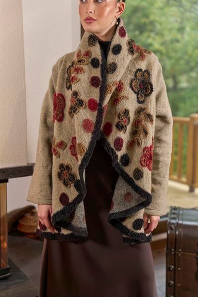 21052 Keçe Ceket-Krem