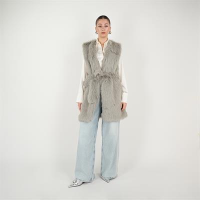 Kisya Tüylü Bağlamalı Yelek Gri