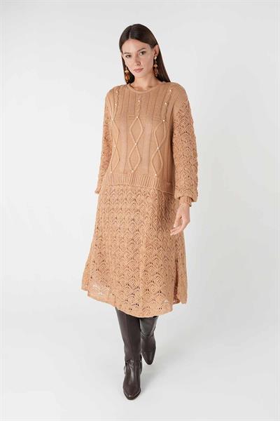 İnci Detaylı Triko Tunik (Karamel)