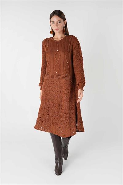 İnci Detaylı Triko Tunik (Kiremit)