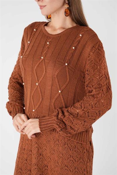 İnci Detaylı Triko Tunik (Kiremit)