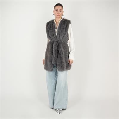 Kisya Tüylü Bağlamalı Yelek Antrasit