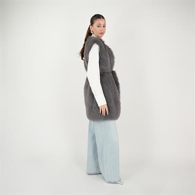 Kisya Tüylü Bağlamalı Yelek Antrasit