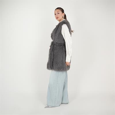 Kisya Tüylü Bağlamalı Yelek Antrasit