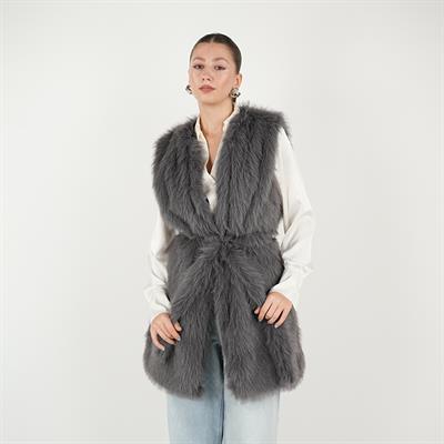 Kisya Tüylü Bağlamalı Yelek Antrasit