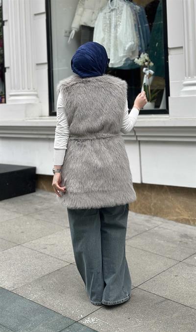 Kisya Yelek Gri İşlemeli