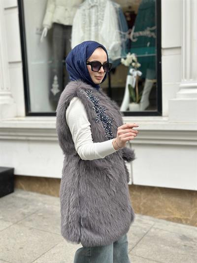 Kisya Yelek Lacivert İşlemeli