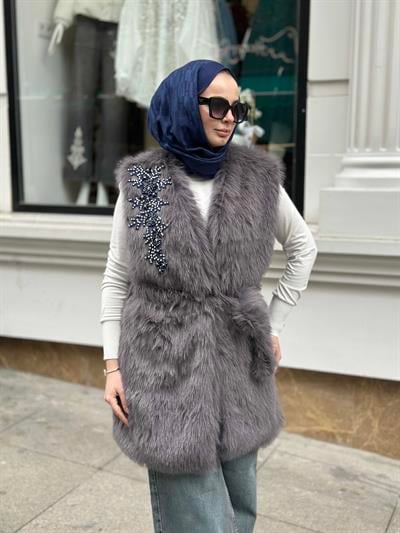 Kisya Yelek Lacivert İşlemeli