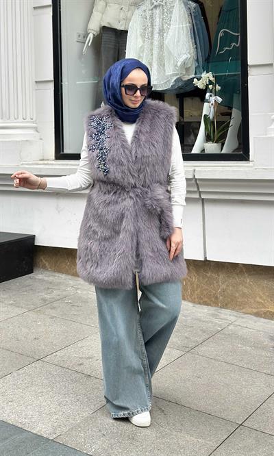 Kisya Yelek Lacivert İşlemeli