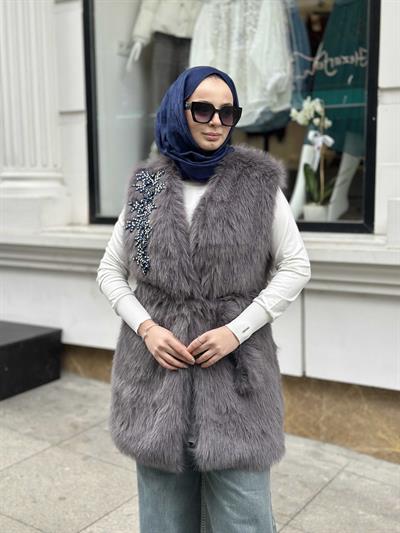 Kisya Yelek Lacivert İşlemeli