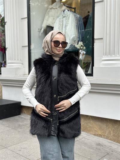 Kürk Yelek Siyah
