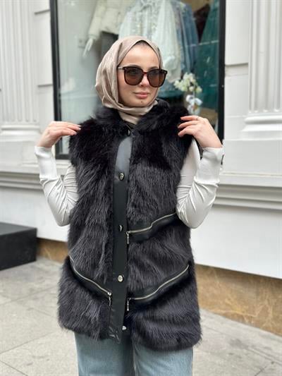 Kürk Yelek Siyah