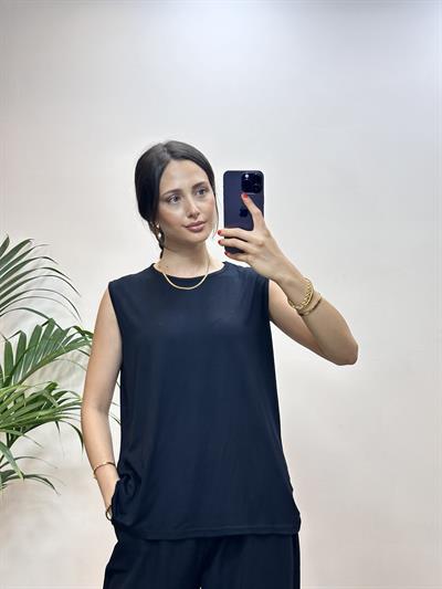 Kurtarıcı Sıfır Kol Penye Tunik Siyah