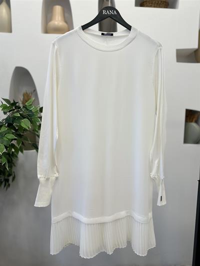 Şifonlu Altı Piliseli Tunik Beyaz