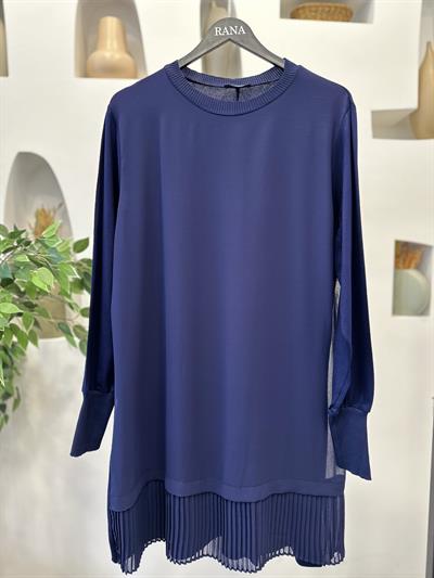 Şifonlu Altı Piliseli Tunik Lacivert