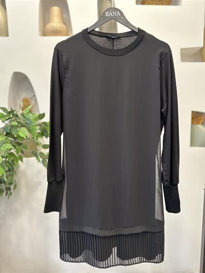 Şifonlu Altı Piliseli Tunik Siyah