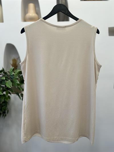 Şifonlu Penye Kolsuz Tunik Bej