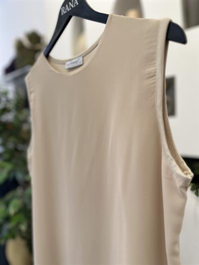 Şifonlu Penye Kolsuz Tunik Bej