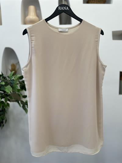 Şifonlu Penye Kolsuz Tunik Bej