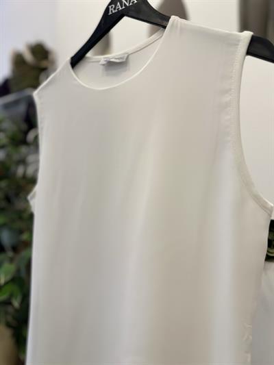 Şifonlu Penye Kolsuz Tunik Beyaz