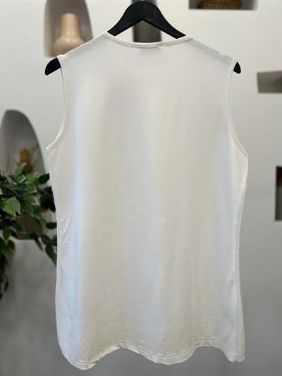 Şifonlu Penye Kolsuz Tunik Beyaz