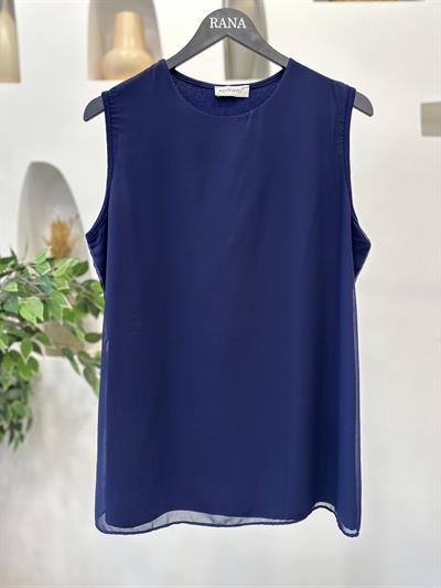 Şifonlu Penye Kolsuz Tunik Lacivert
