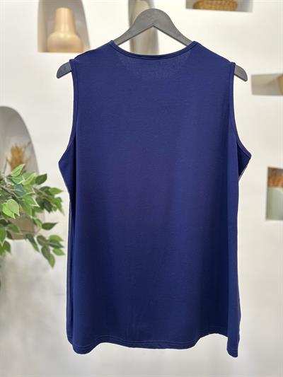 Şifonlu Penye Kolsuz Tunik Lacivert