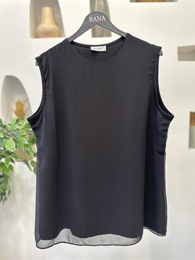 Şifonlu Penye Kolsuz Tunik Siyah