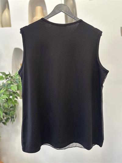 Şifonlu Penye Kolsuz Tunik Siyah