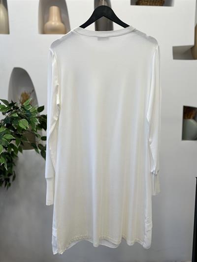 Şifonlu Uzun Kol Penye Tunik Beyaz
