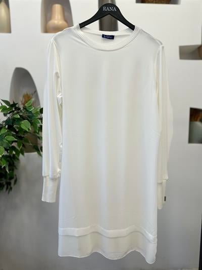 Şifonlu Uzun Kol Penye Tunik Beyaz