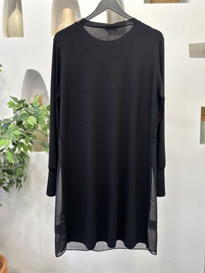 Şifonlu Uzun Kol Penye Tunik Siyah