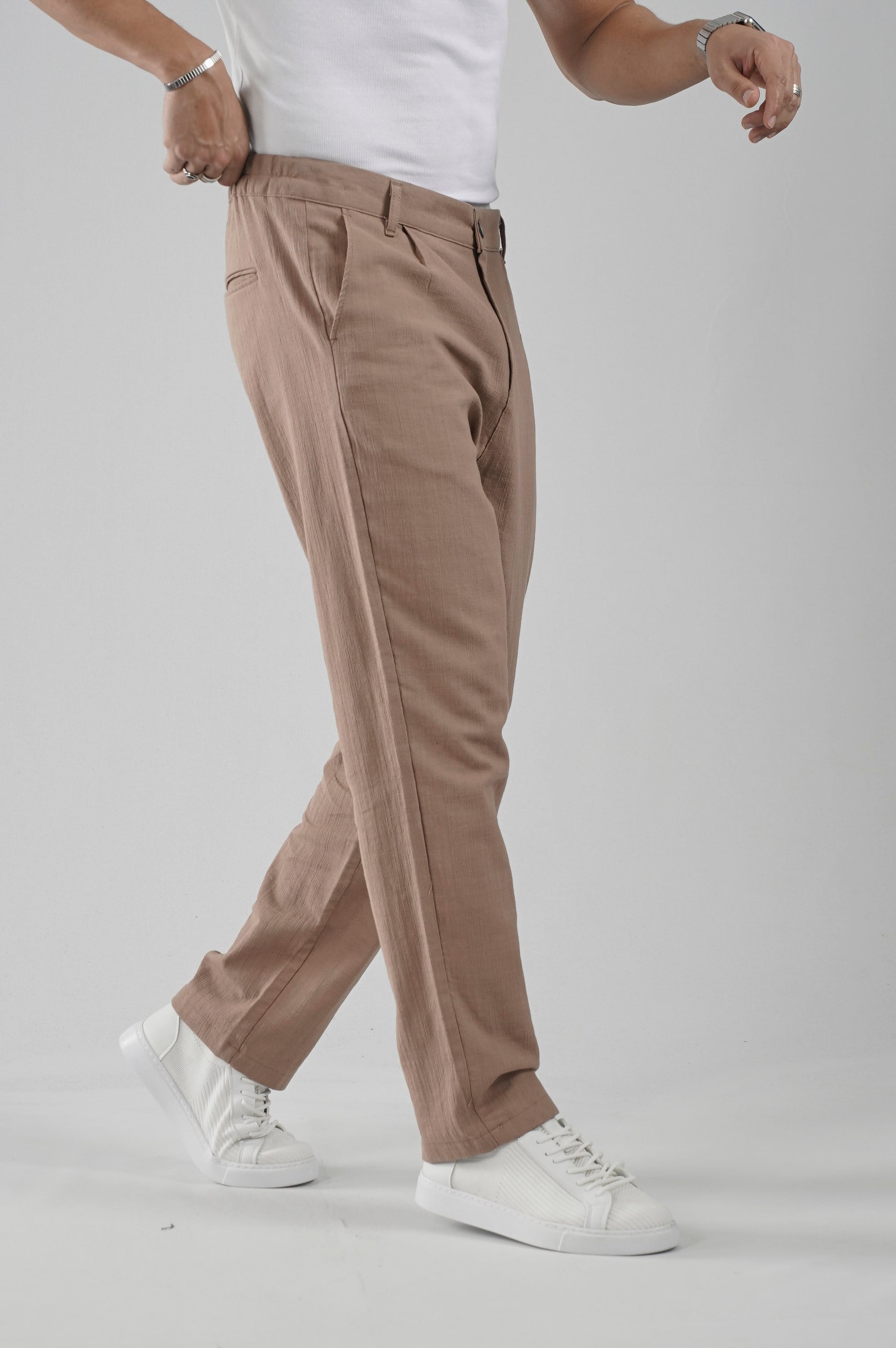 Baggy Fit Kalıp Pamuklu Keten Pantolon