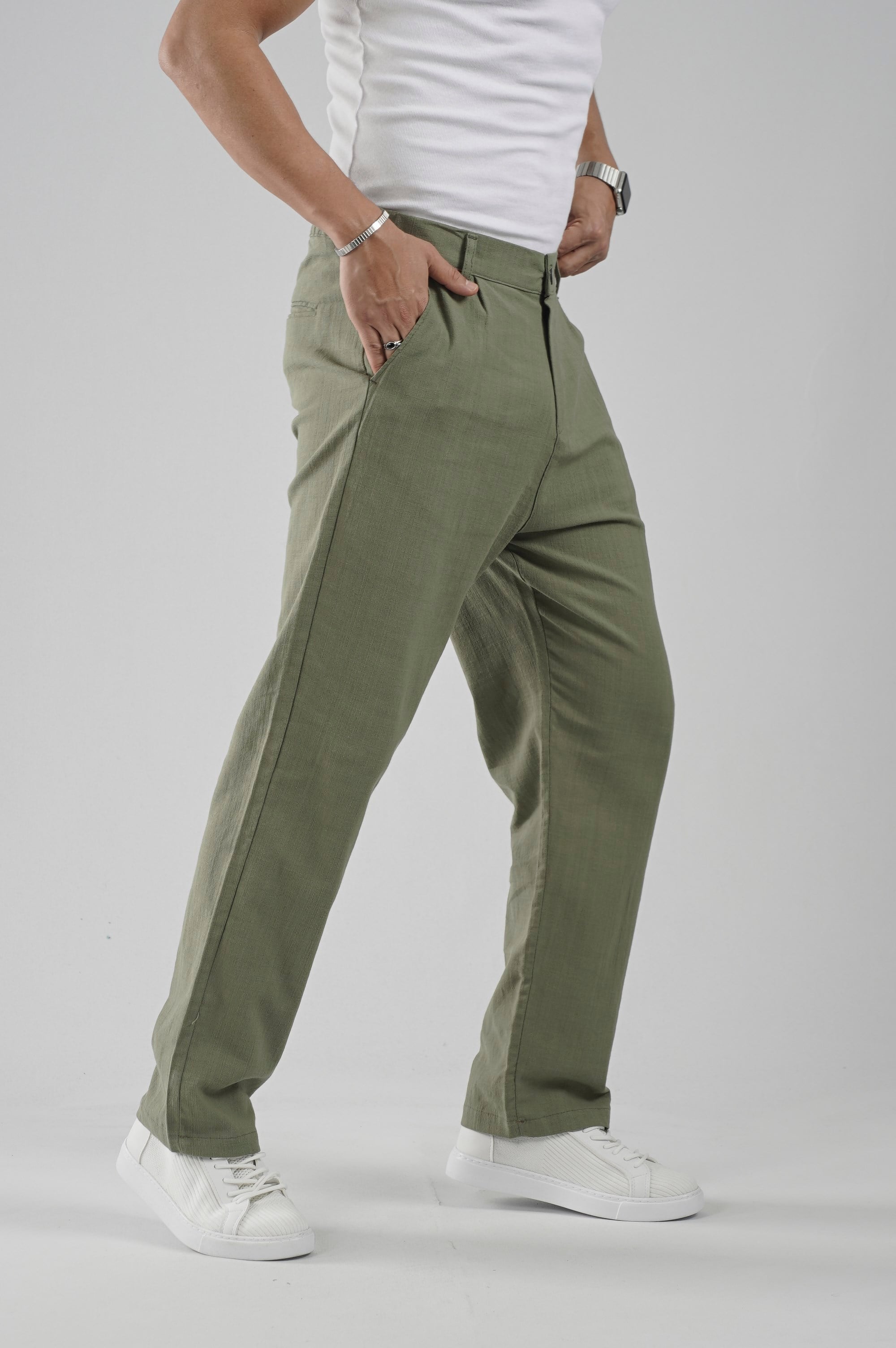 Baggy Fit Kalıp Pamuklu Keten Pantolon