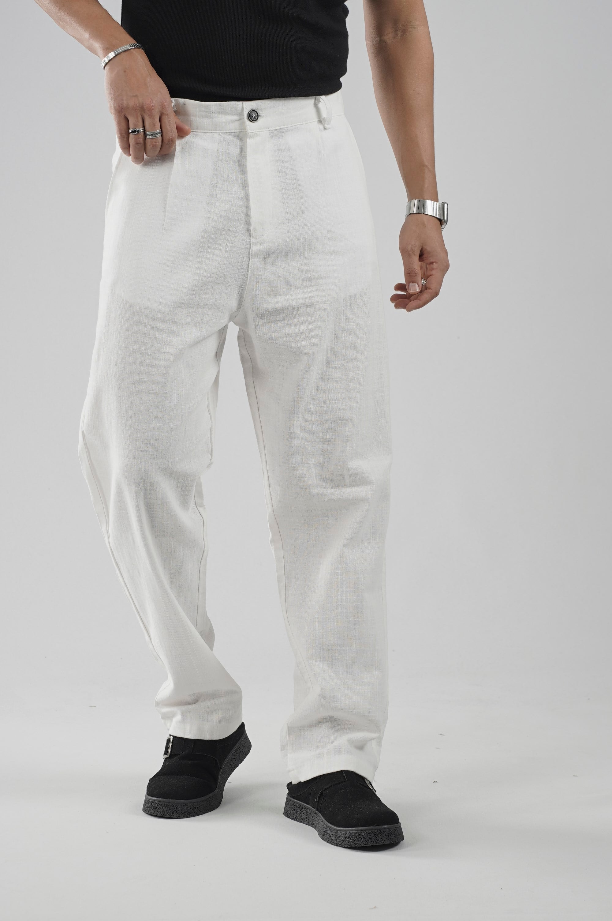 Baggy Fit Kalıp Pamuklu Keten Pantolon