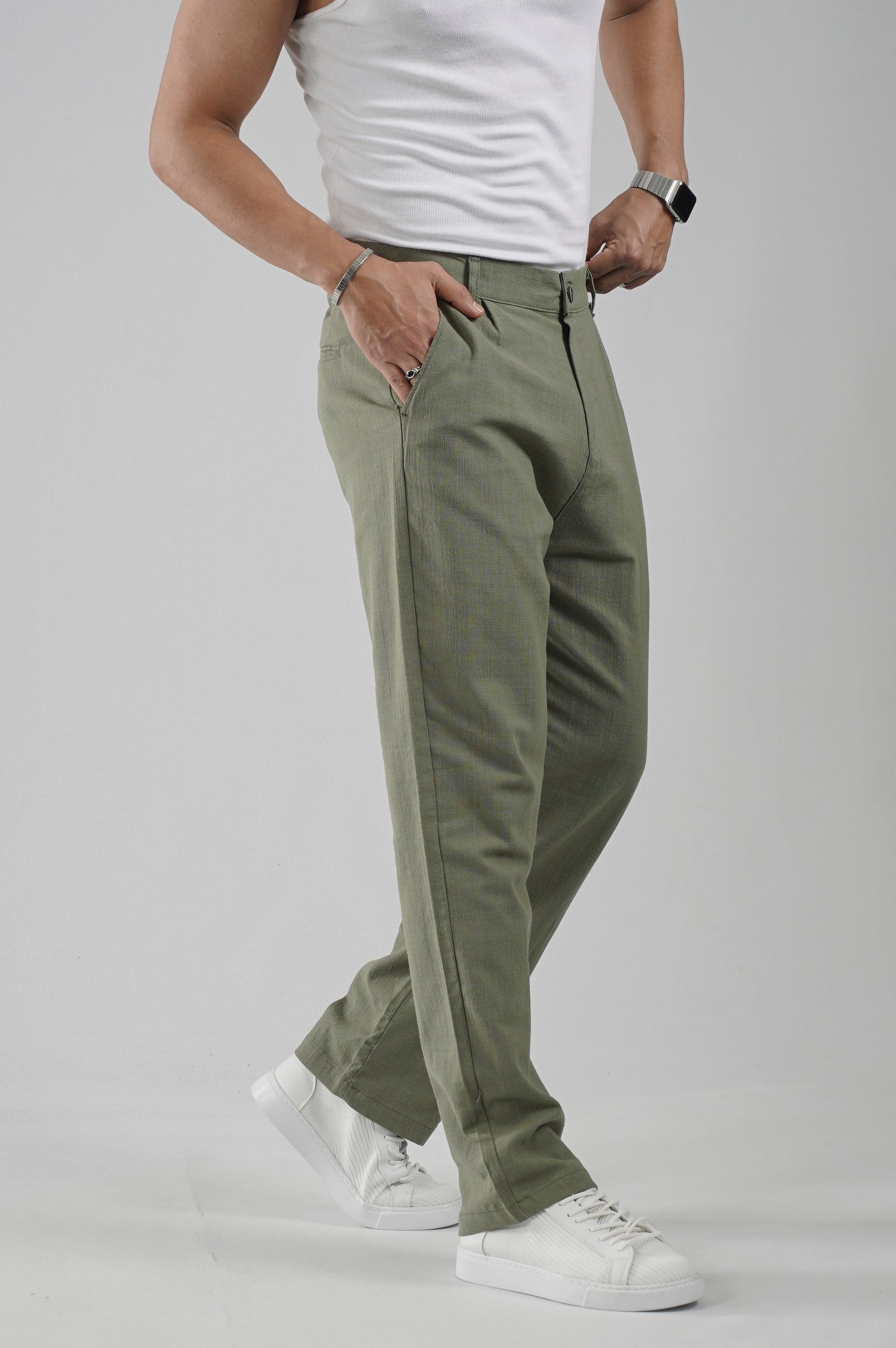 Baggy Fit Kalıp Pamuklu Keten Pantolon
