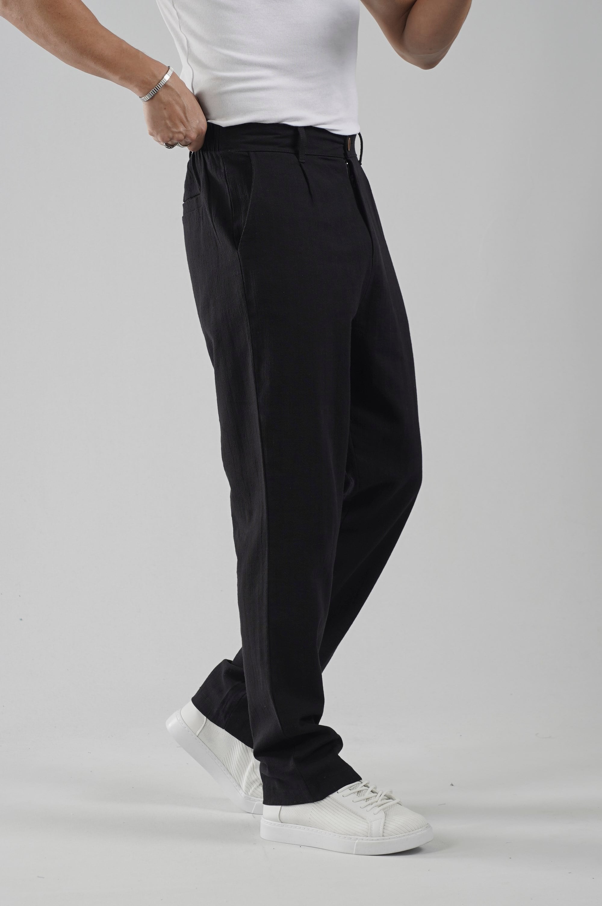 Baggy Fit Kalıp Pamuklu Keten Pantolon