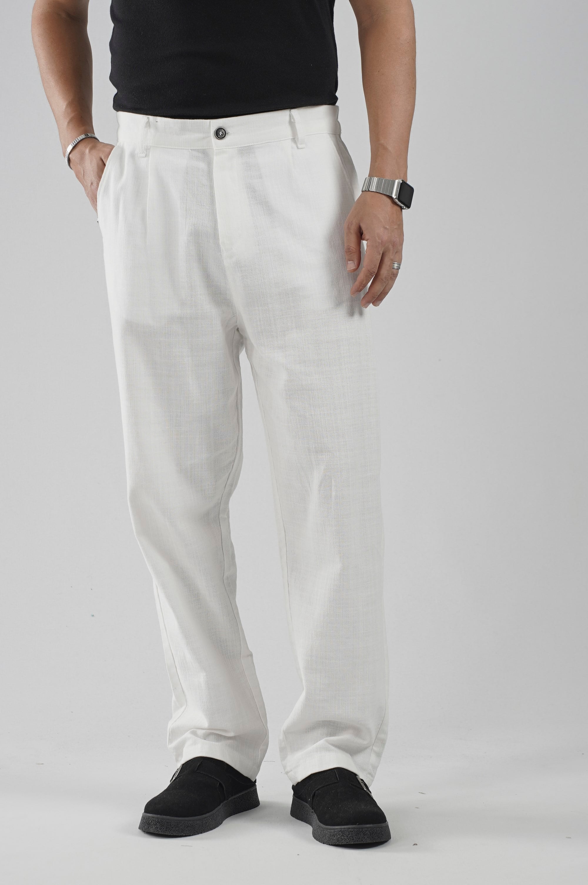 Baggy Fit Kalıp Pamuklu Keten Pantolon