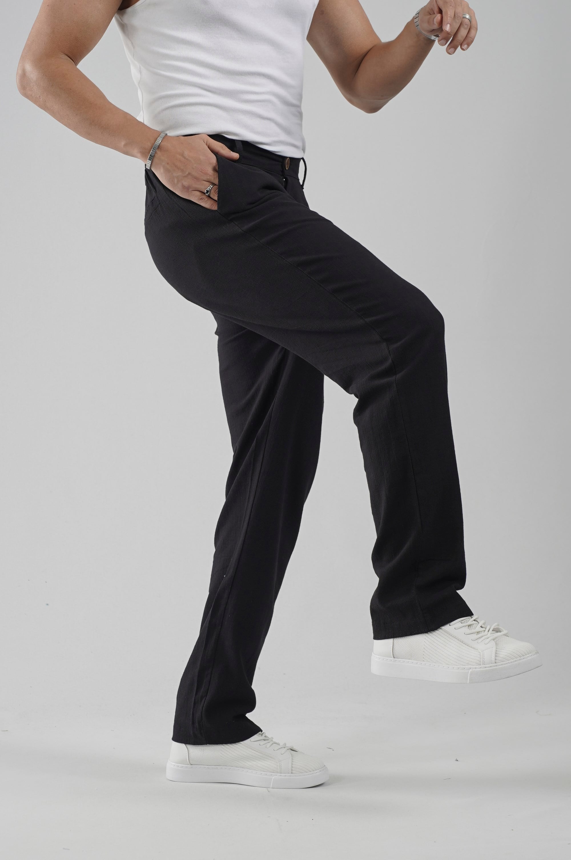 Baggy Fit Kalıp Pamuklu Keten Pantolon