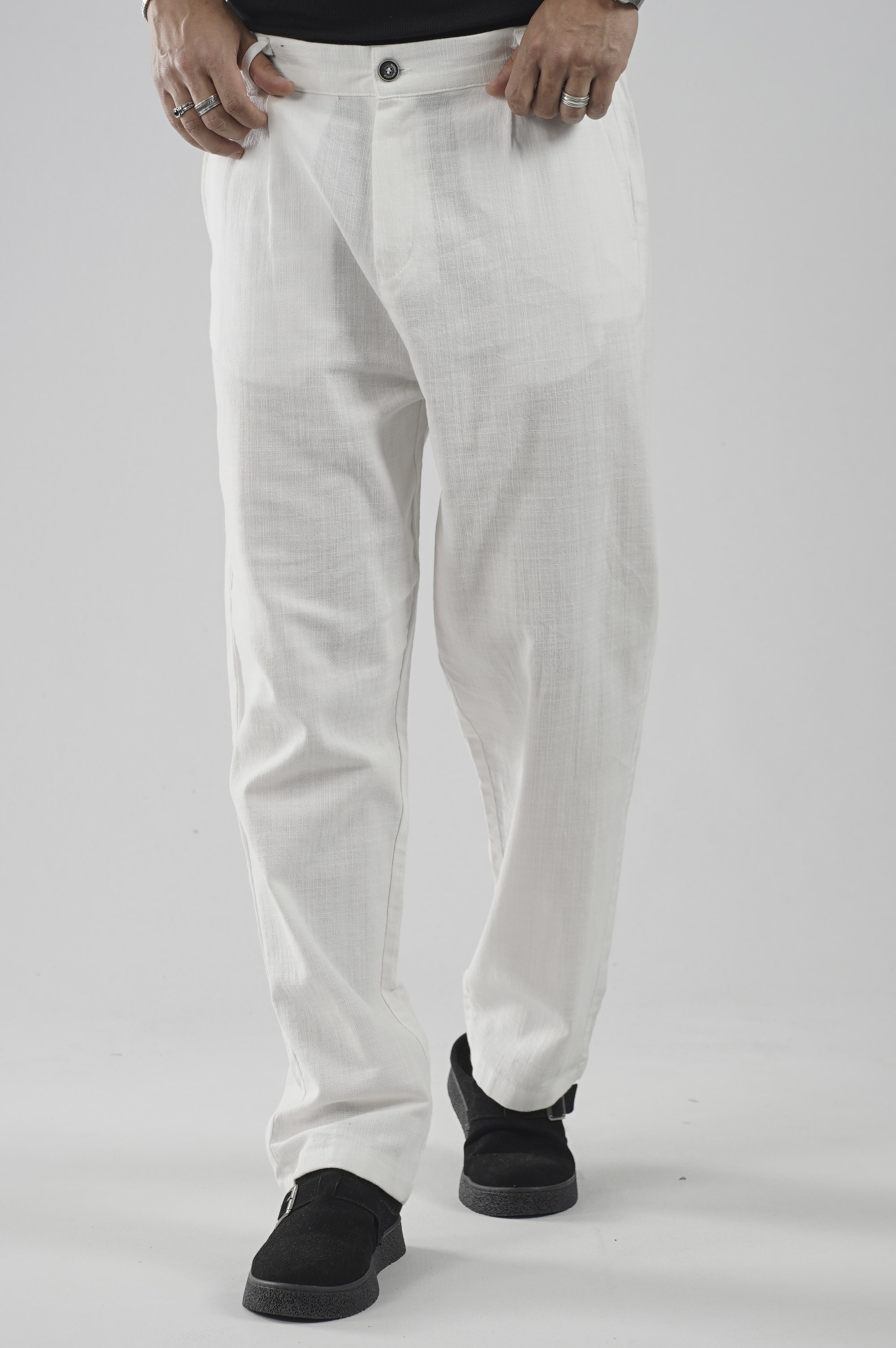 Baggy Fit Kalıp Pamuklu Keten Pantolon