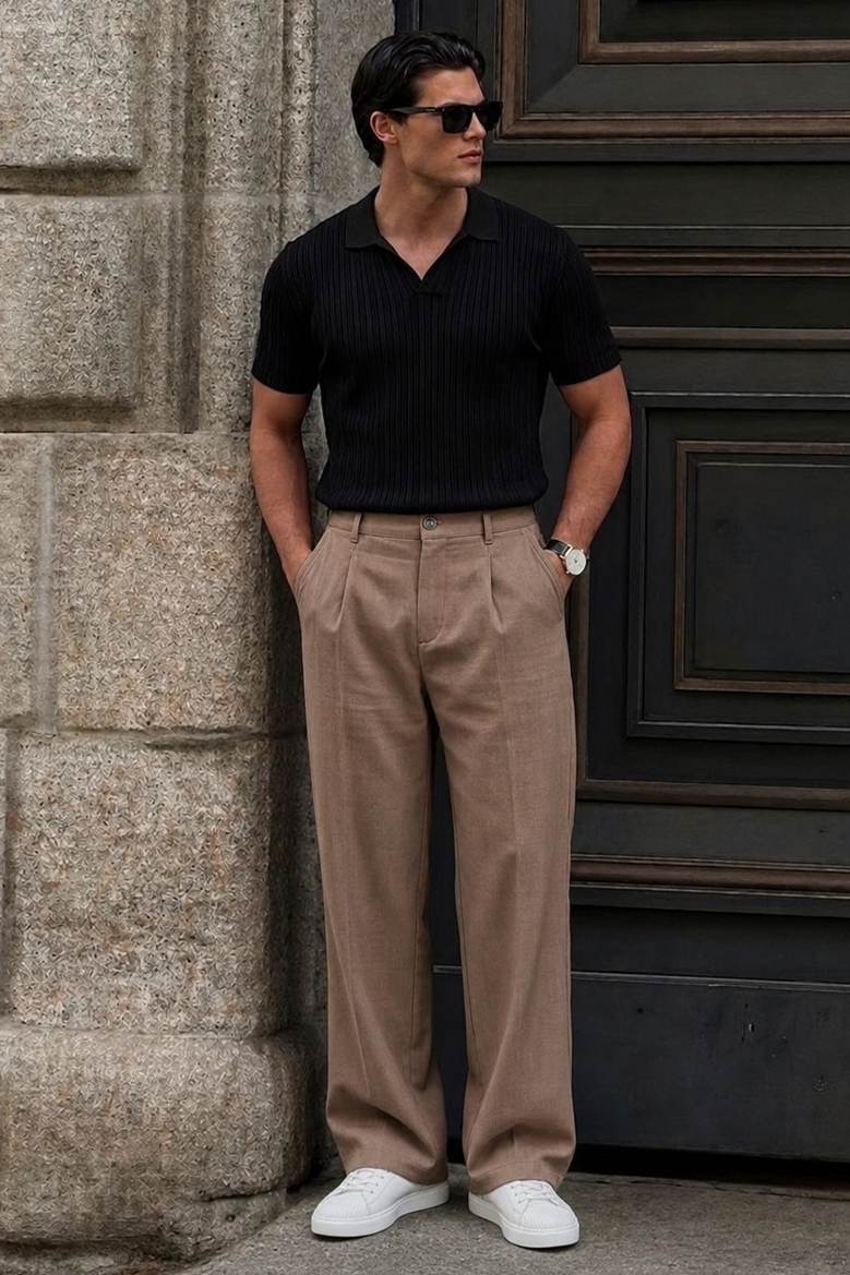 Baggy Fit Kalıp Pamuklu Keten Pantolon