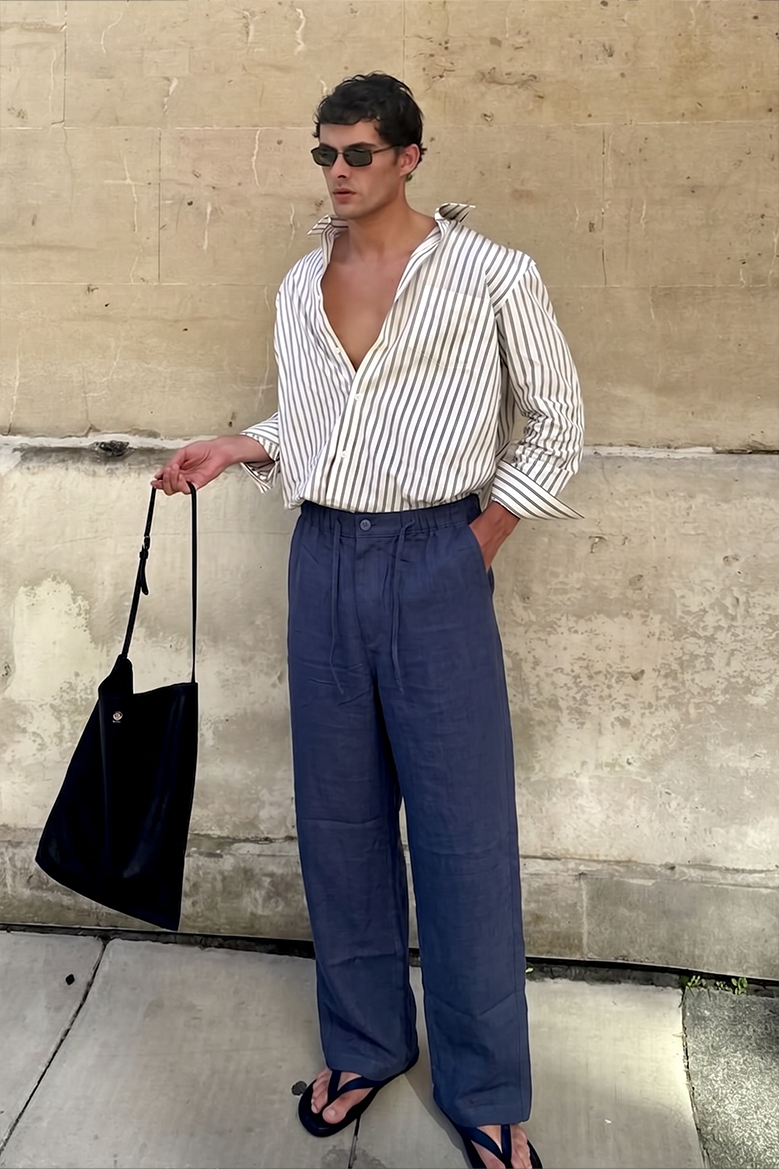 Baggy Kalıp Pamuklu Keten Klasik Pantolon