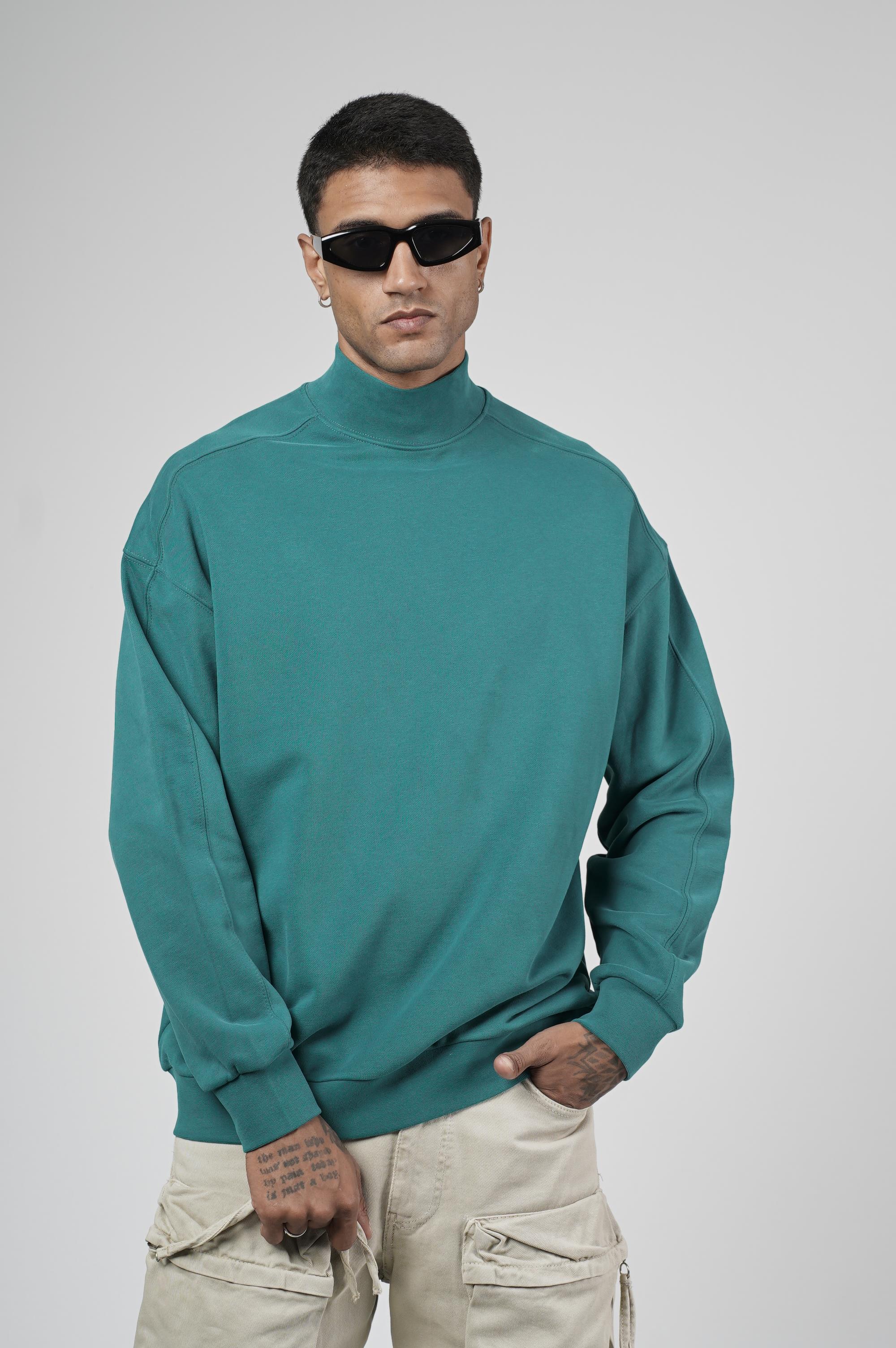 Balıkçı Yaka Oversize Kalıp Erkek Sweatshirt