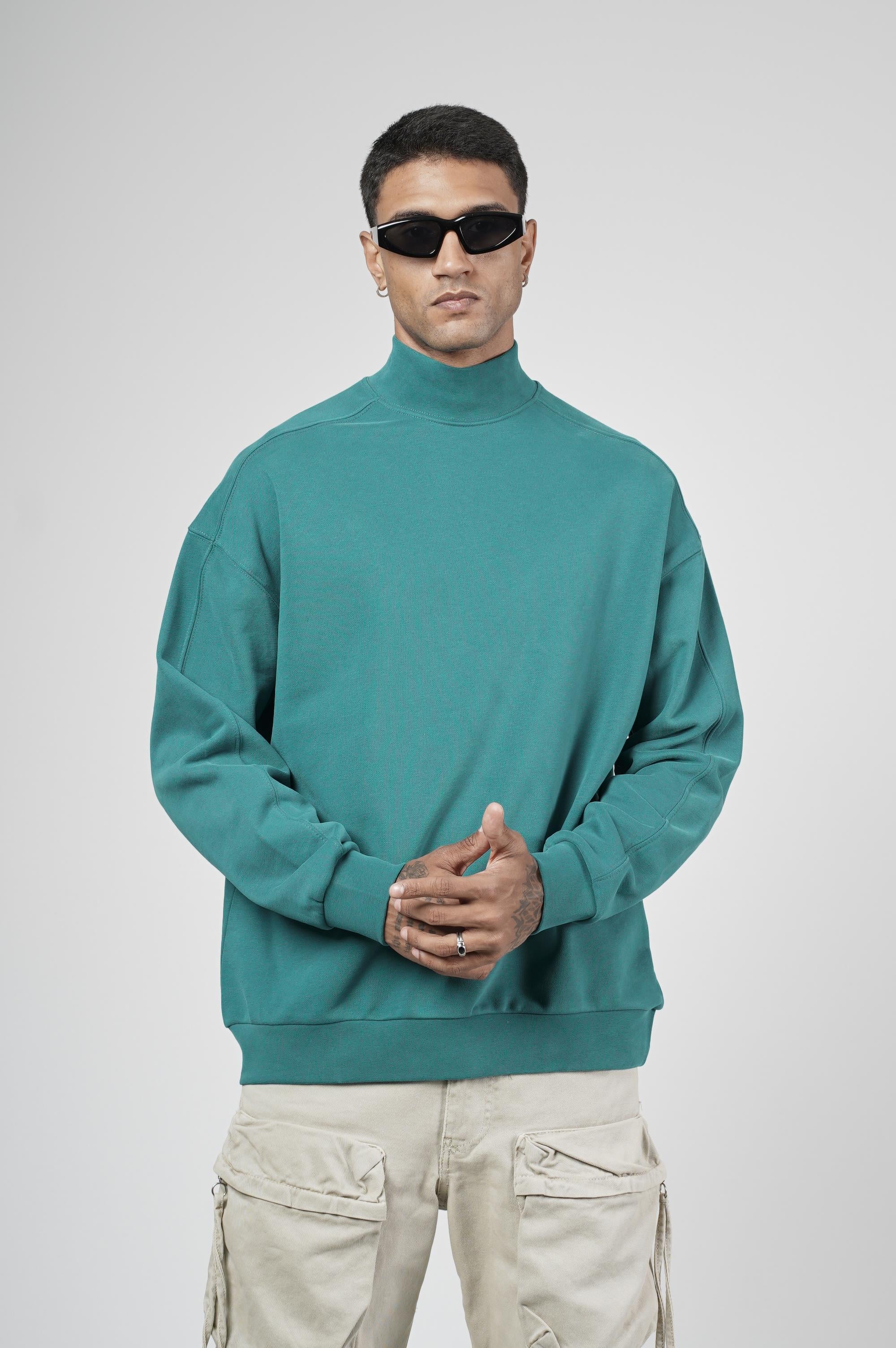 Balıkçı Yaka Oversize Kalıp Erkek Sweatshirt